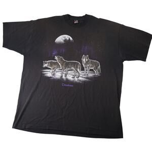 Vintage Wolf Night Scene Graphic T Shirt